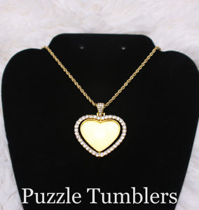 SUBLIMATION - GOLD HEART 2 SIDED PENDANT WITH RHINESTONES