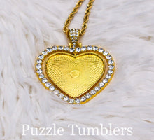 Load image into Gallery viewer, SUBLIMATION - GOLD HEART 2 SIDED PENDANT WITH RHINESTONES