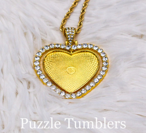 SUBLIMATION - GOLD HEART 2 SIDED PENDANT WITH RHINESTONES