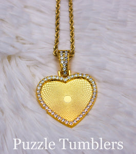 SUBLIMATION - HEART - GOLD SINGLE SIDED PENDANT WITH RHINESTONES