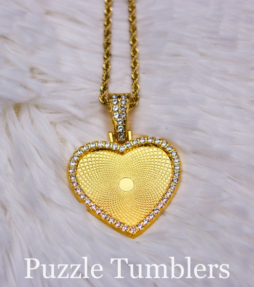 SUBLIMATION - HEART - GOLD SINGLE SIDED PENDANT WITH RHINESTONES