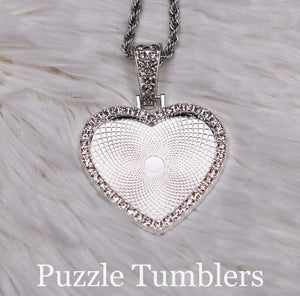 SUBLIMATION - HEART - SILVER SINGLE SIDED PENDANT WITH RHINESTONES