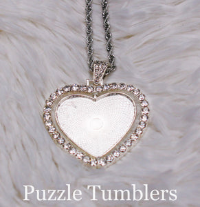 SUBLIMATION - SILVER HEART 2 SIDED PENDANT WITH RHINESTONES