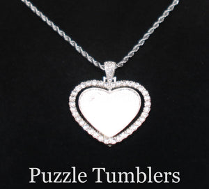 SUBLIMATION - SILVER HEART 2 SIDED PENDANT WITH RHINESTONES