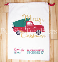 Load image into Gallery viewer, Santa Sack with Red Truck &amp; Tree - 100% Cotton Canvas Christmas Gift Bags