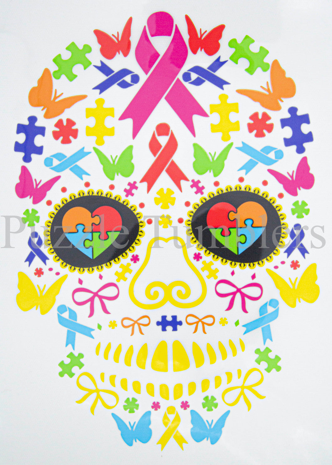 NEW Autism Awareness 'Ribbon Skull' T-Shirt Transfer $6.50/EACH