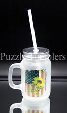 Load image into Gallery viewer, SUBLIMATION: 12oz Frosted Glass Mason Jar with Handle, Lid, &amp; Straw