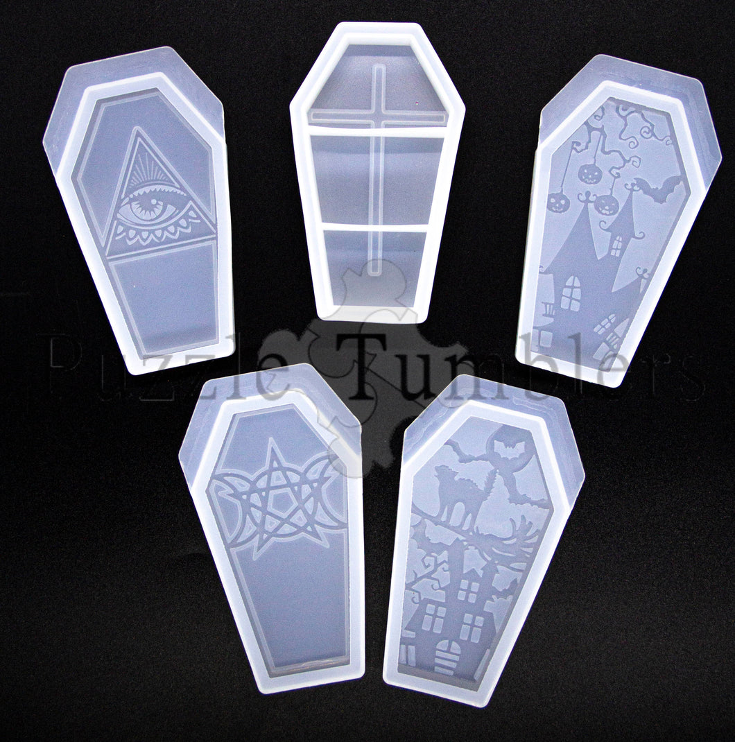 NEW- COFFIN WITH FOUR DOOR PIECES - CLEAR MOLD
