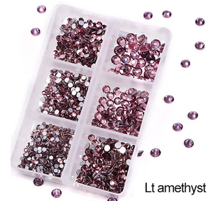 NEW Light Amethyst 1200 Piece Variety Rhinestones AB/Clear Glass Crystal Stones (NON-Hot Fix) SS6-20