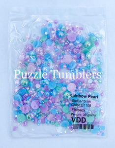 Rainbow Pearl & Rhinestone Mix -  Light Blue, Green, Purple