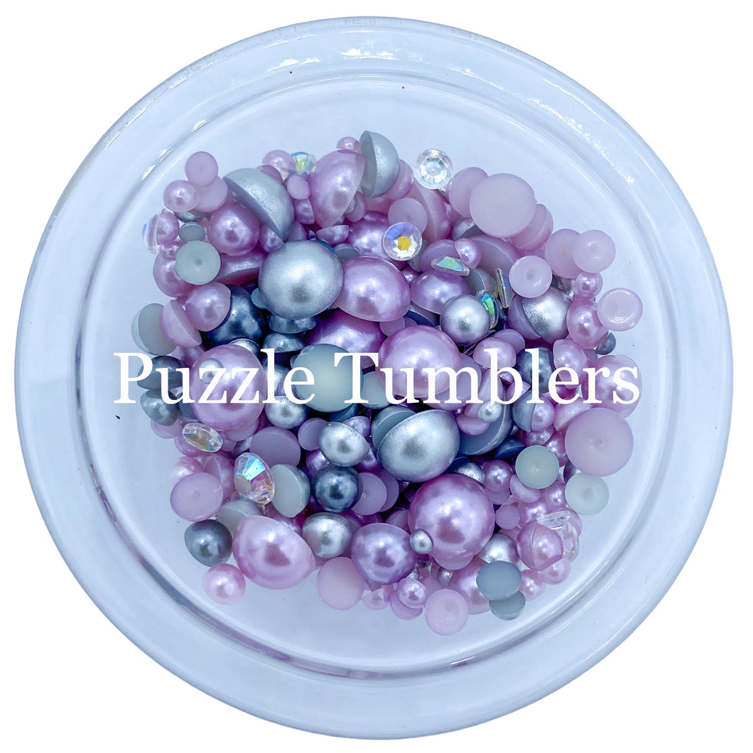 Rainbow Pearl & Rhinestone Mix - Pearls, Light Purple & Periwinkle