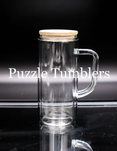 19OZ OUTSIDE WALL / 15OZ INSIDE - DOUBLE WALLED SNOW GLOBE CLEAR GLASS TUMBLER WITH BOTTOM HOLE & HANDLE (NOT FOR SUBLIMATION)