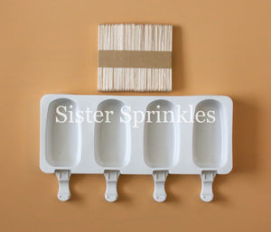 4 Piece Silicone Popsicle/Cake Pop Shape Mold - Large (DETAILED HANDLE REST)
