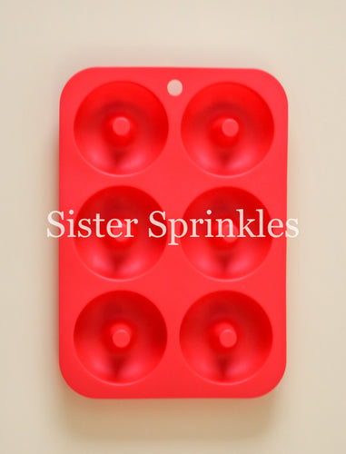 6 Piece Silicone Donut Shape Mold - Red
