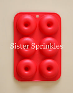 6 Piece Silicone Donut Shape Mold - Red