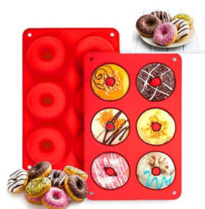 6 Piece Silicone Donut Shape Mold - Red