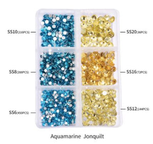 NEW Aquamarine & Jonquil 1200 Piece Variety Rhinestones AB/Clear Glass Crystal Stones (NON-Hot Fix) SS6-20
