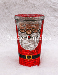 16OZ TAPERED SANTA CLAUSE (NO BLING EYES)+ METAL LID AND STRAW ***LIMITED EDITION 2021 RHINESTONE TUMBLER