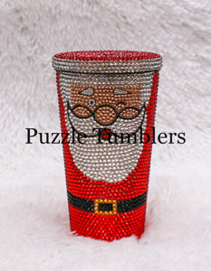 16OZ TAPERED SANTA CLAUSE (NO BLING EYES)+ METAL LID AND STRAW ***LIMITED EDITION 2021 RHINESTONE TUMBLER