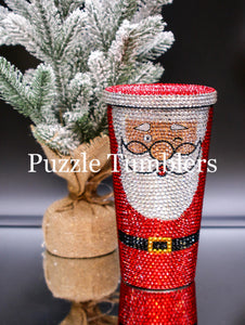 16OZ TAPERED SANTA CLAUSE (NO BLING EYES)+ METAL LID AND STRAW ***LIMITED EDITION 2021 RHINESTONE TUMBLER