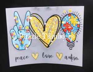 PEACE LOVE AUTISM - T-Shirt Transfer $6.50/EACH