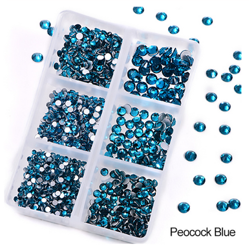 NEW Peacock Blue 1200 Piece Variety Rhinestones AB/Clear Glass Crystal Stones (NON-Hot Fix) SS6-20