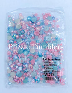 Rainbow Pearl & Rhinestone Mix - Pearls, Pastel Pink & Blue