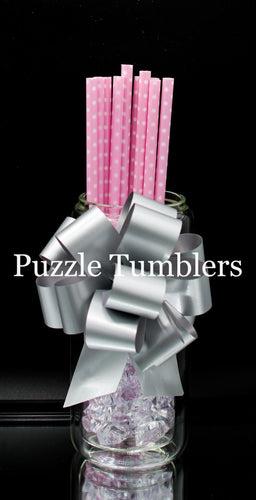 PINK WITH WHITE POLKA DOTS PRINT STRAWS (SOLD INDIVIDUALLY)