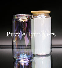Load image into Gallery viewer, 16OZ RAINBOW IRIDESCENT (SHIMMER) SUMBLIMATION GLASS TUMBLER WITH BAMBOO LID