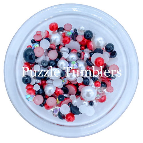 Rainbow Pearl & Rhinestone Mix - Pearls, Red, Black, White