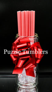 RED AND WHITE PLAID PRINT STRAWS (SOLD INDIVIDUALLY)