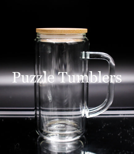 16OZ OUTSIDE WALL / 12OZ INSIDE - DOUBLE WALLED SNOW GLOBE CLEAR GLASS TUMBLER WITH BOTTOM HOLE & HANDLE (NOT FOR SUBLIMATION)