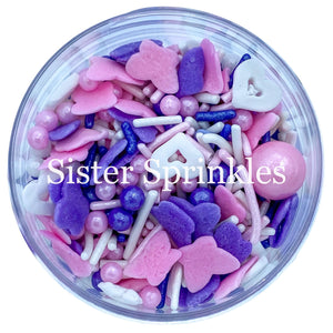 PREMIUM WHITE, PURPLE, & PINK MIX + HEARTS/BUTTERFLYS SPRINKLES 2OZ BAG