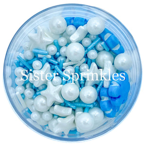 PREMIUM WHITE & BLUE MIX + STARS/FLOWERS SPRINKLES 2OZ BAG