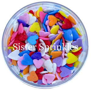 PREMIUM SOLID MULTI COLORED HEART SHAPE SPRINKLES 2OZ BAG