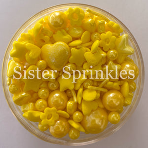 Yellow Hearts, Flowers & Stars mix - Platinum Sprinkles 2oz Bag (by weight)