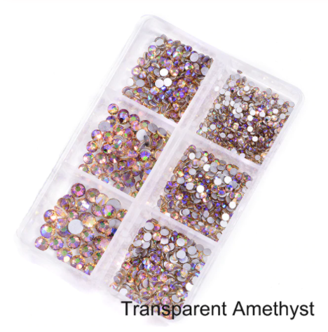 NEW Transparent Amethyst 1200 Piece Variety Rhinestones AB/Clear Glass Crystal Stones (NON-Hot Fix) SS6-20
