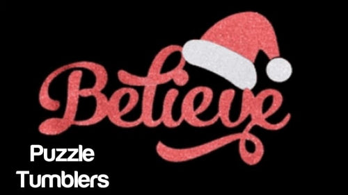 Believe (with Santa Hat) Red & White Glitter Vinyl T-shirt Transfer - $6.00/EACH
