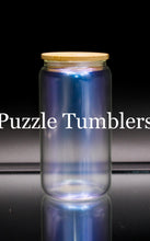 Load image into Gallery viewer, IRIDESCENT (PURPLE, GREEN, PINK &amp; BLUE) 16OZ SUMBLIMATION  GLASS TUMBLER WITH BAMBOO LID