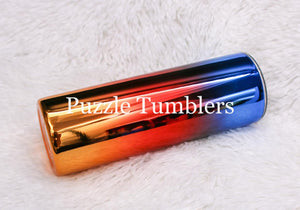 20OZ SKINNY - BLUE RED AND ORANGE OMBRE CHROME
