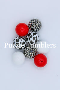 25MM BUBBLEGUM BEADS VARIETY (10 PIECE) - COW BLING WITH RED & WHITE BEADS