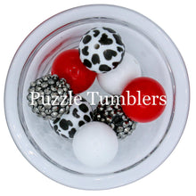 Load image into Gallery viewer, 25MM BUBBLEGUM BEADS VARIETY (10 PIECE) - COW BLING WITH RED &amp; WHITE BEADS