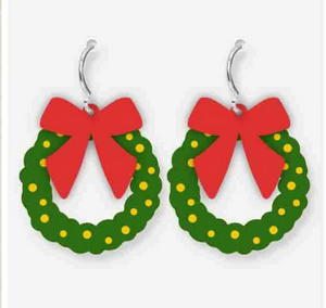 CUSTOM MOLD: Custom CHRISTMAS WREATH Earring Mold 2 Piece Earring (with hole) *May have a 14 Day Shipping Delay (D48)