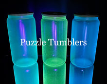 Load image into Gallery viewer, GLOW (TEAL, GREEN &amp; BLUE) 16OZ SUMBLIMATION  GLASS TUMBLER WITH BAMBOO LID