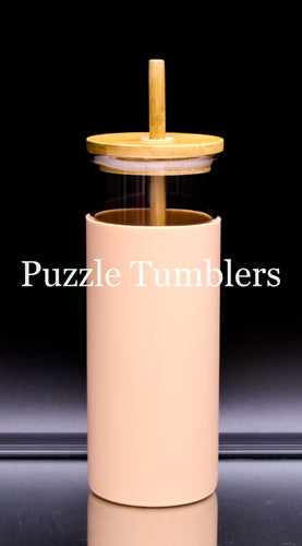 NUDE - 16OZ GLASS TUMBLER WITH SILICONE SLEEVE & BAMBOO LID & STRAW