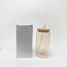 Load image into Gallery viewer, 16OZ PINK SOLID TRANSPARENT SUMBLIMATION GLASS TUMBLER WITH BAMBOO LID