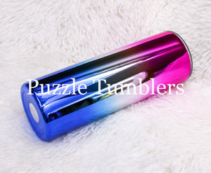 20OZ SKINNY - PINK WHITE AND BLUE OMBRE CHROME