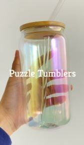 16OZ RAINBOW IRIDESCENT (SHIMMER) SUMBLIMATION GLASS TUMBLER WITH BAMBOO LID