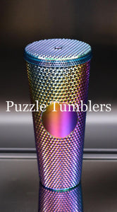 24OZ RAINBOW (OIL SLICK) STUDDED TUMBLER - NO LOGO