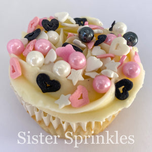Pink, White & Black Mix - Platinum Sprinkles 2oz Bag (by weight)